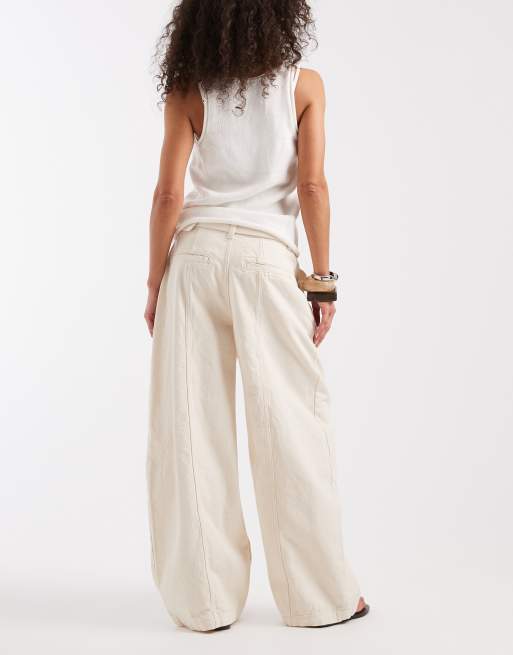 ASOS DESIGN - Beige bukser i kanvas med vide ben og bæltedetalje, 3 af 5