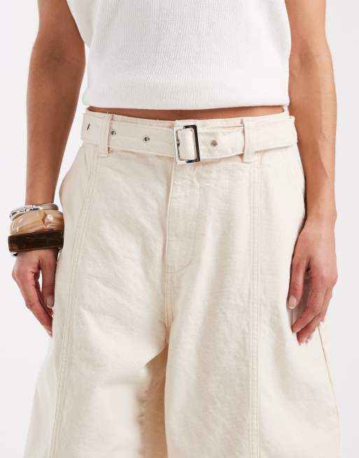 ASOS DESIGN - Beige bukser i kanvas med vide ben og bæltedetalje, 4 af 5