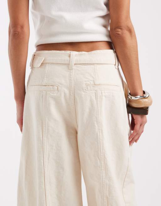 ASOS DESIGN - Beige bukser i kanvas med vide ben og bæltedetalje, 5 af 5