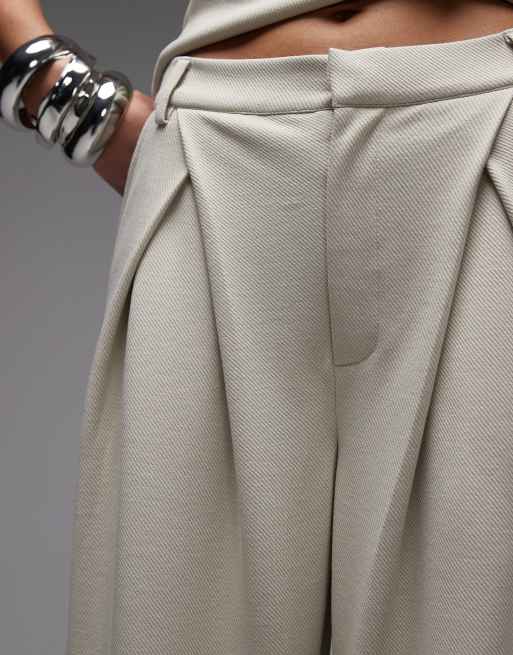 ASOS DESIGN - Beige bukser med brede ben og plisseringer i jerseytwill - Del af sæt, 4 af 5