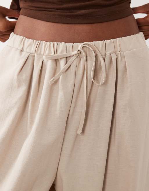 ASOS DESIGN – Beige byxor i linnemix med barrelben och hästskodesign, del av set, 4 av 5