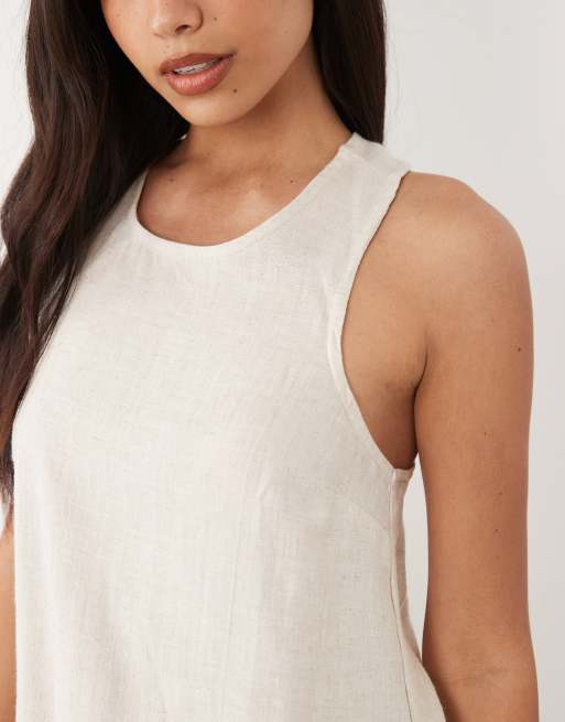 ASOS DESIGN - Beige cami-top med dyb rund ryg med krydsende stropper i hørblanding, 4 af 4