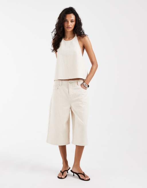 ASOS DESIGN - Beige cami-top med tekstur og bindebånd bagpå i denim - Del af sæt, 2 af 4