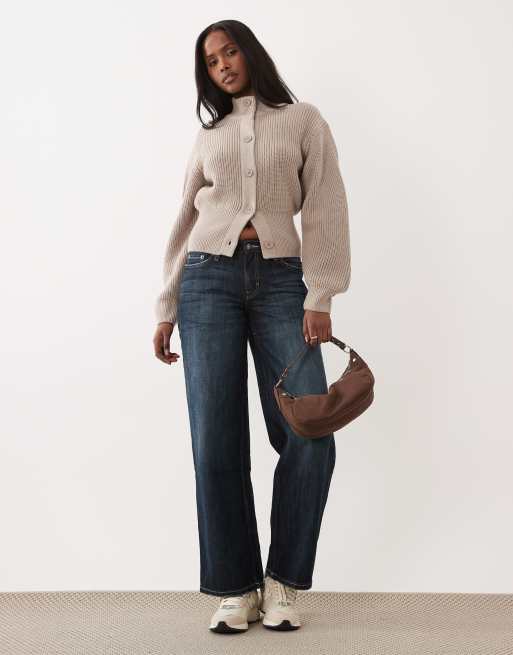 ASOS DESIGN - Beige cardigan i strik med ståkrave, 2 af 4
