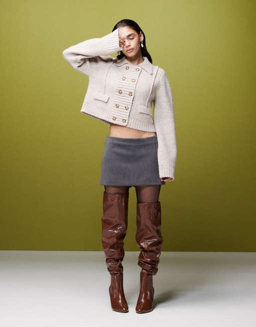 ASOS DESIGN - Beige cardigan med krave og lommedetalje i strik, 2 af 4