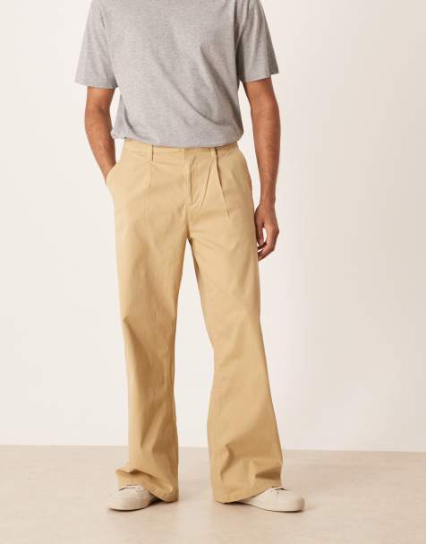 ASOS DESIGN – Beige chinos med veck och ledig passform - view 1