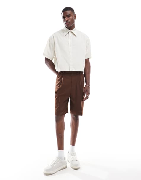 ASOS DESIGN - Beige cropped poplin-skjorte med 70'er-inspireret krave i firkantet pasform - view 1
