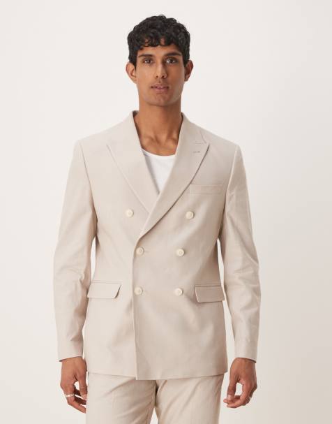 ASOS DESIGN - Beige dobbeltradet habitjakke i hør i regular fit - view 1
