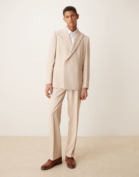 ASOS DESIGN - Beige dobbeltradet jakkesæt med slå-om-snit i regular fit - view 1