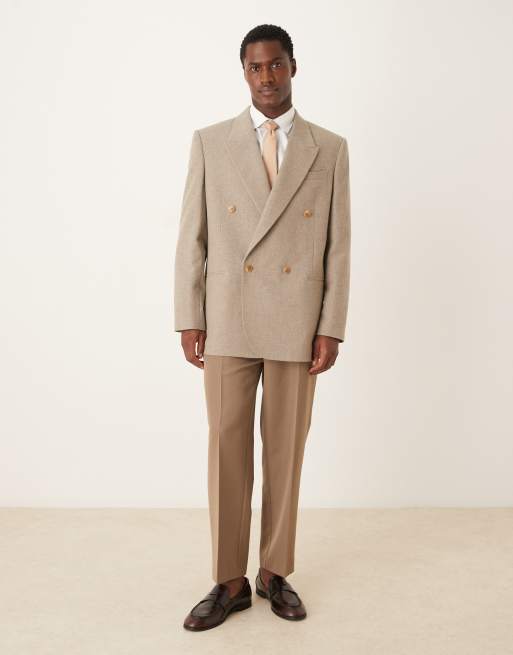 ASOS DESIGN - Beige dobbeltradet og afslappet blazer med firkantet pasform i uldmateriale med mikrotern, 2 af 5