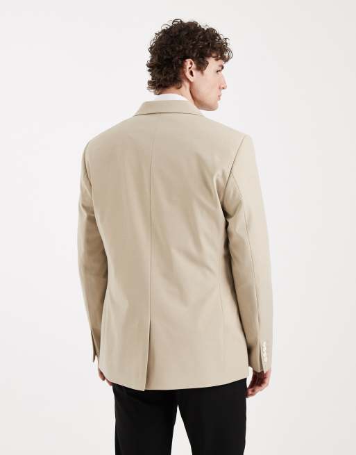 ASOS DESIGN - Beige dobbeltradet regular fit-blazer i twill, 3 af 5