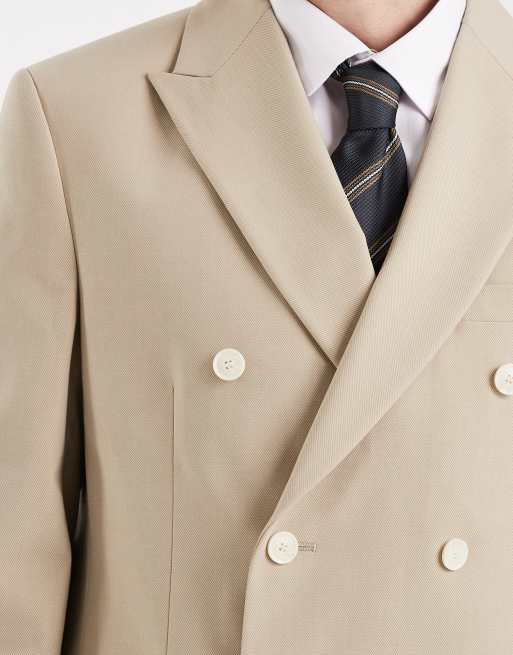 ASOS DESIGN - Beige dobbeltradet regular fit-blazer i twill, 5 af 5