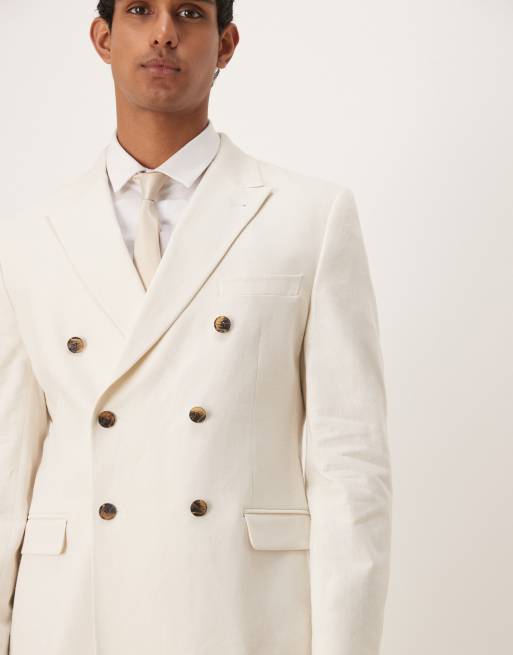 ASOS DESIGN - Beige dobbeltradet smal habitjakke i hørblanding, 2 af 5