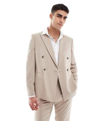 ASOS DESIGN - Beige dobbeltradet smal habitjakke - view 1