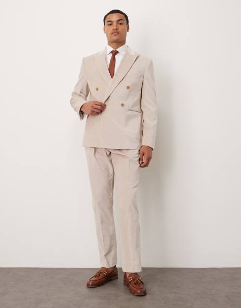 ASOS DESIGN - Beige dobbeltradet smalt jakkesæt i bomuldsvelour - view 1