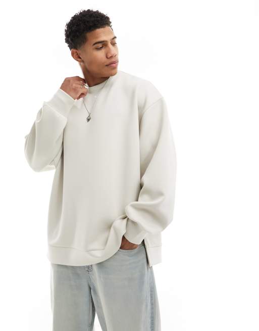 ASOS DESIGN - Beige ekstremt oversized sweatshirt med kantdetalje i scuba-lignende materiale, 4 af 4