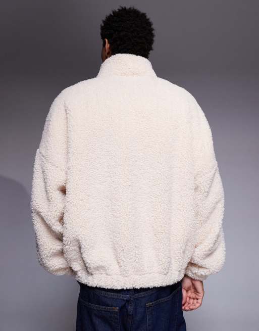 ASOS DESIGN - Beige ekstremt oversized sweatshirt med kvart lynlås og ståkrave i imiteret pels, 3 af 5