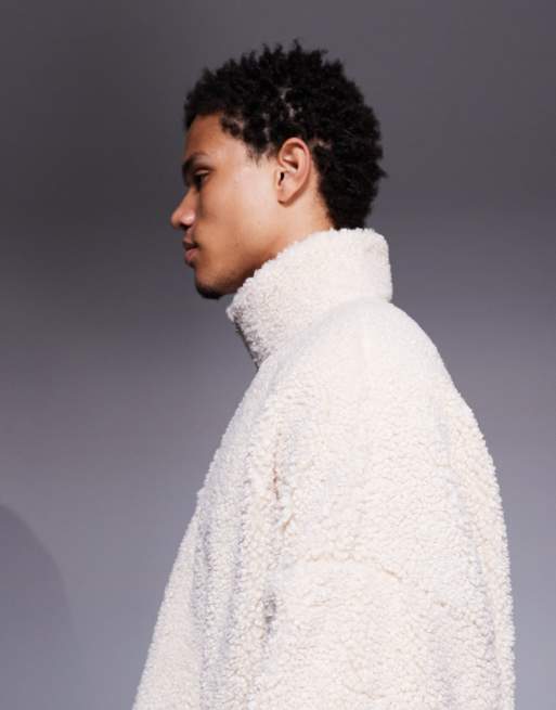 ASOS DESIGN - Beige ekstremt oversized sweatshirt med kvart lynlås og ståkrave i imiteret pels, 4 af 5