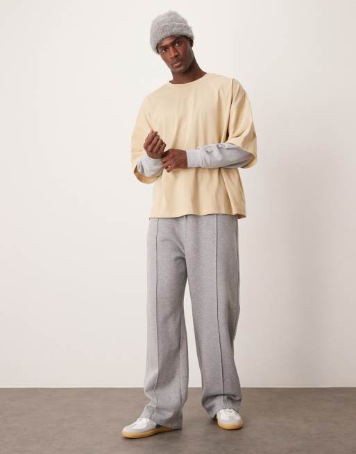 ASOS DESIGN - Beige ekstremt oversized T-shirt med lange ærmer i dobbeltlag, 2 af 4