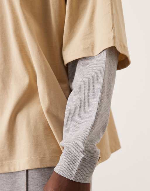 ASOS DESIGN - Beige ekstremt oversized T-shirt med lange ærmer i dobbeltlag, 3 af 4