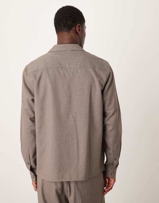 ASOS DESIGN - Beige elegant skjorte med lange ærmer og afslappet pasform - Del af sæt, 3 af 5