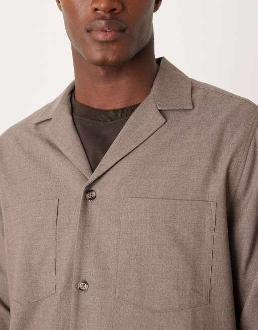 ASOS DESIGN - Beige elegant skjorte med lange ærmer og afslappet pasform - Del af sæt, 5 af 5