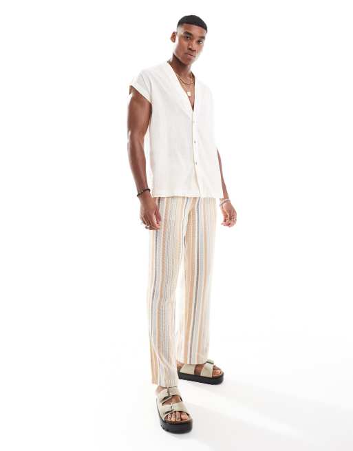 ASOS DESIGN - Beige elegant skjorte uden ærmer i hørlook i afslappet pasform 
