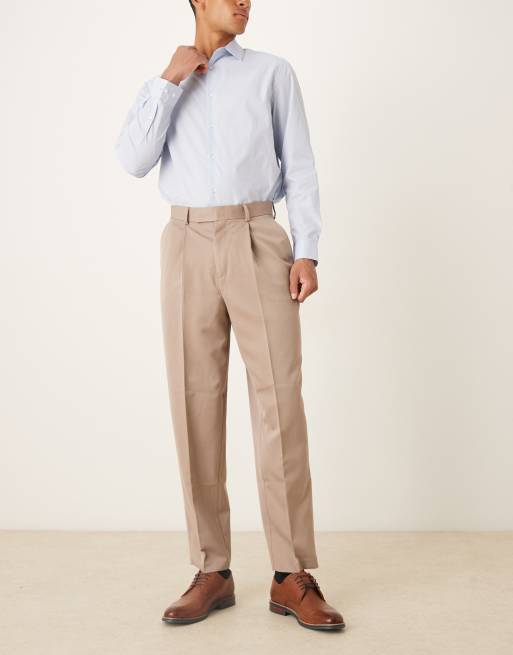 ASOS DESIGN - Beige elegante bukser med afslappet samt tapered fit og plisseringer foran, 2 af 5