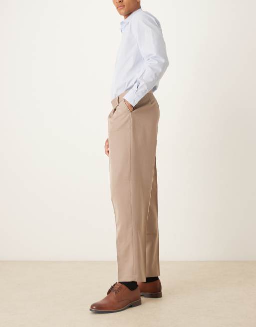ASOS DESIGN - Beige elegante bukser med afslappet samt tapered fit og plisseringer foran, 3 af 5