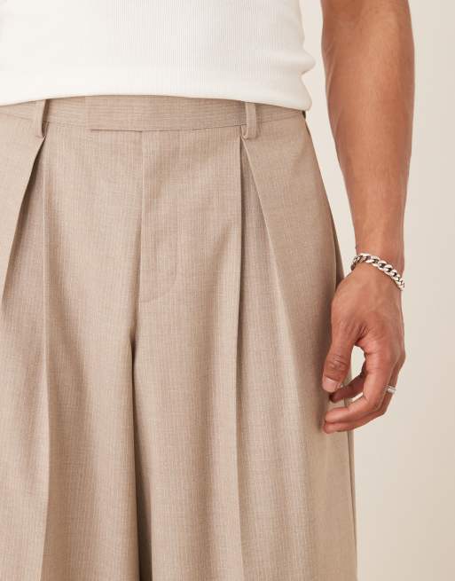 ASOS DESIGN - Beige elegante bukser med superbrede ben og læg foran og nålestriber, 3 af 5