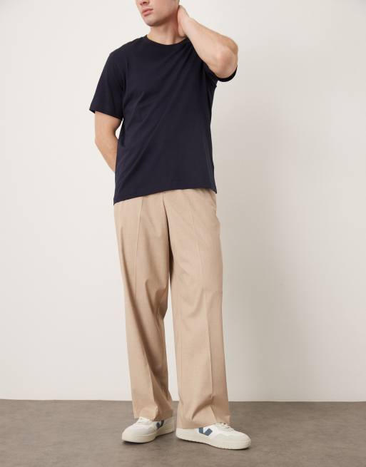 ASOS DESIGN - Beige elegante bukser med vide ben og elastik i taljen, 2 af 5