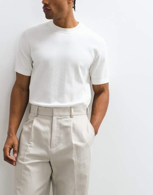 ASOS DESIGN - Beige elegante bukser med vide ben og plisseringer i hørblanding, 4 af 7