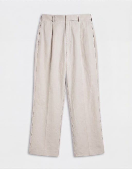 ASOS DESIGN - Beige elegante bukser med vide ben og plisseringer i hørblanding, 6 af 7