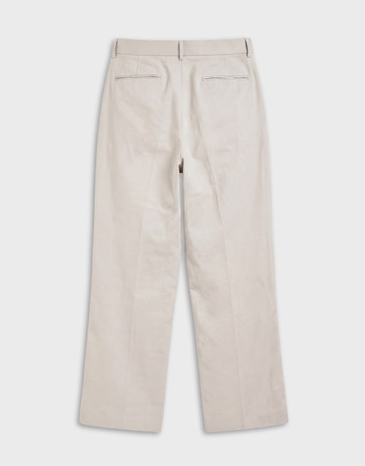 ASOS DESIGN - Beige elegante bukser med vide ben og plisseringer i hørblanding, 7 af 7