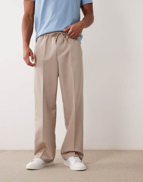 ASOS DESIGN - Beige elegante pull on-bukser med brede ben - view 1