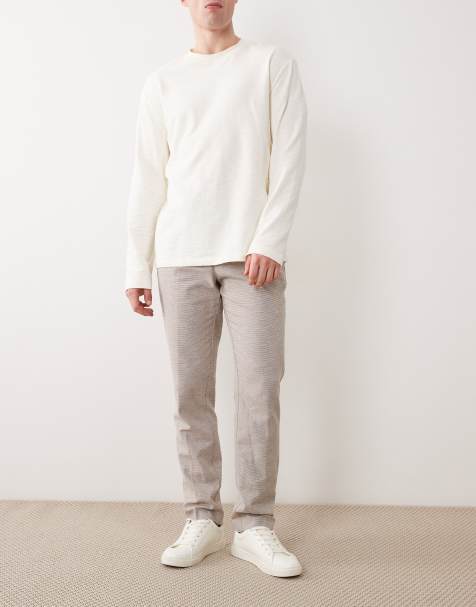 ASOS DESIGN - Beige elegante smalle bukser med mikrotekstur i hørrigt stof - view 1