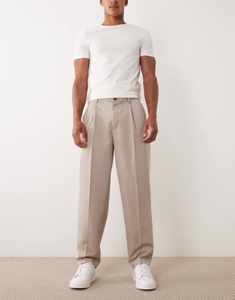 ASOS DESIGN - Beige elegante tapered bukser med plisseringer i oversized pasform - view 1