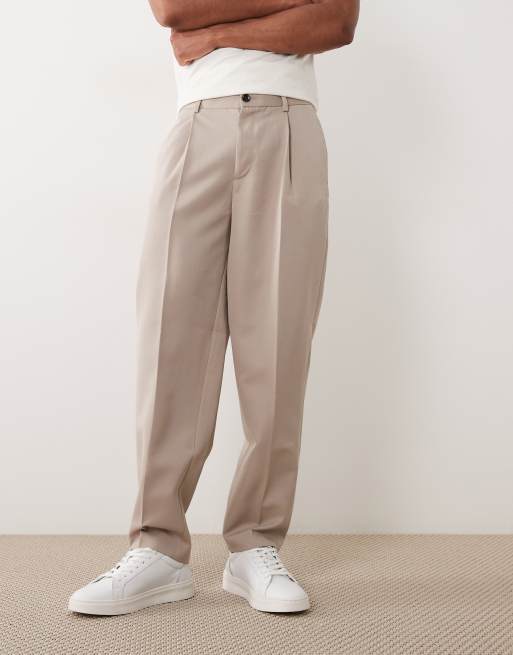 ASOS DESIGN - Beige elegante tapered bukser med plisseringer i oversized pasform, 2 af 5
