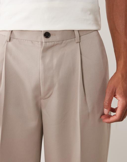 ASOS DESIGN - Beige elegante tapered bukser med plisseringer i oversized pasform, 4 af 5