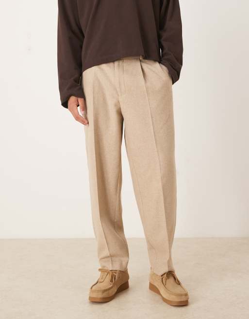 ASOS DESIGN - Beige elegante tapered bukser med plisseringer og oversized pasform i uldblanding, 3 af 5