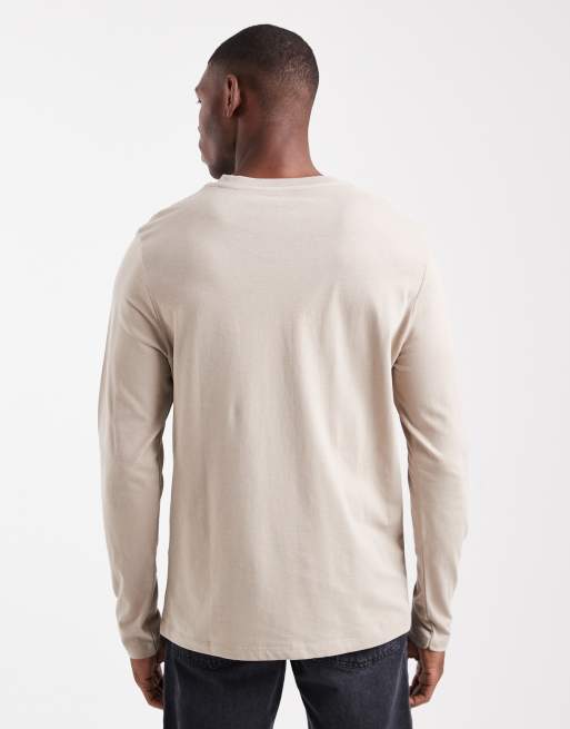 ASOS DESIGN – Beige, enkel t-shirt i regular fit med långa ärmar, 3 av 5