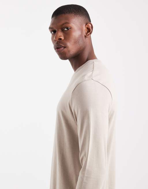 ASOS DESIGN – Beige, enkel t-shirt i regular fit med långa ärmar, 4 av 5