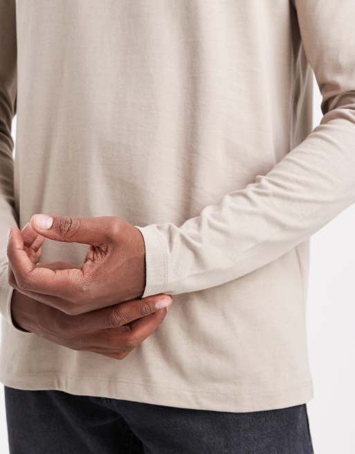 ASOS DESIGN – Beige, enkel t-shirt i regular fit med långa ärmar, 5 av 5