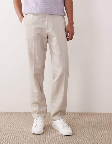 ASOS DESIGN – Beige, figursydda finbyxor i linnerikt tyg och slim fit - view 1