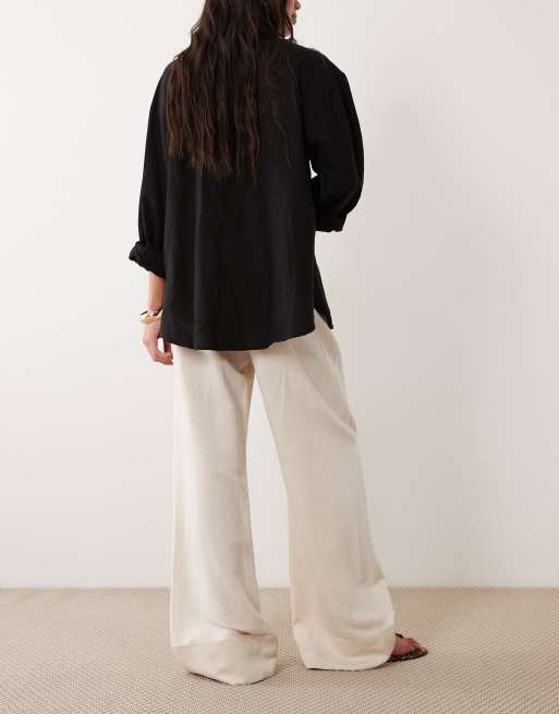 ASOS DESIGN – Beige, figursydda linnebyxor med vida ben och uppvikt kant , 5 av 5