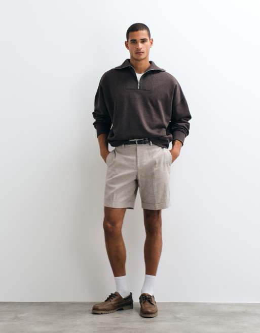ASOS DESIGN – Beige, figursydda shorts i linnerikt tyg och regular fit med mikrotextur, 2 av 5