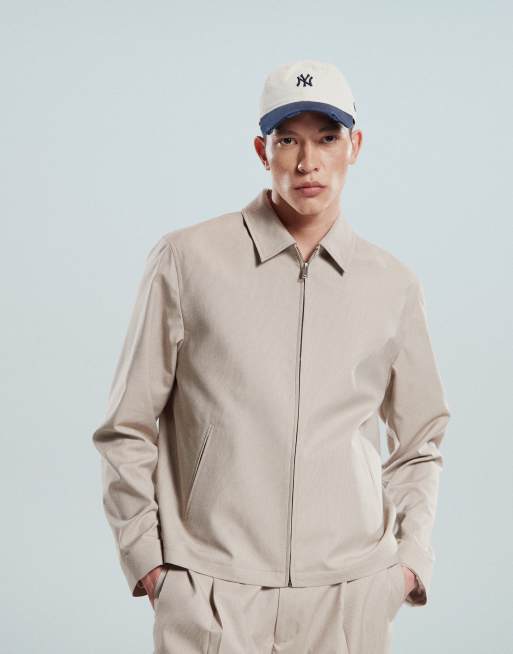 ASOS DESIGN – Beige, fin Harrington-jacka med mikrotextur, del av set