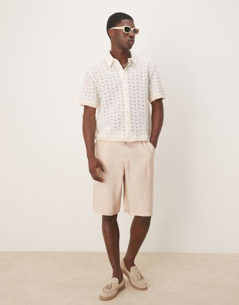 ASOS DESIGN – Beige, fina bermudashorts i oversize med skärpdetalj - view 1