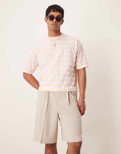 ASOS DESIGN – Beige fina bermudashorts med mikrotextur - view 1