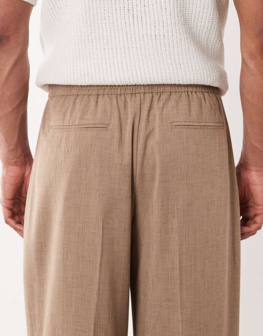 ASOS DESIGN – Beige finbyxor med lediga ben och elastisk midja, del av set, 4 av 5